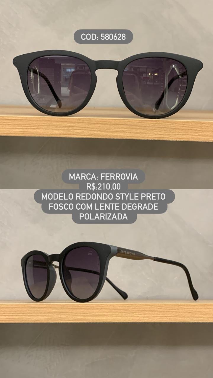 Óculos de Sol Ferrovia Preto Fosco Redondo com Lente Degrade Polarizada 580628