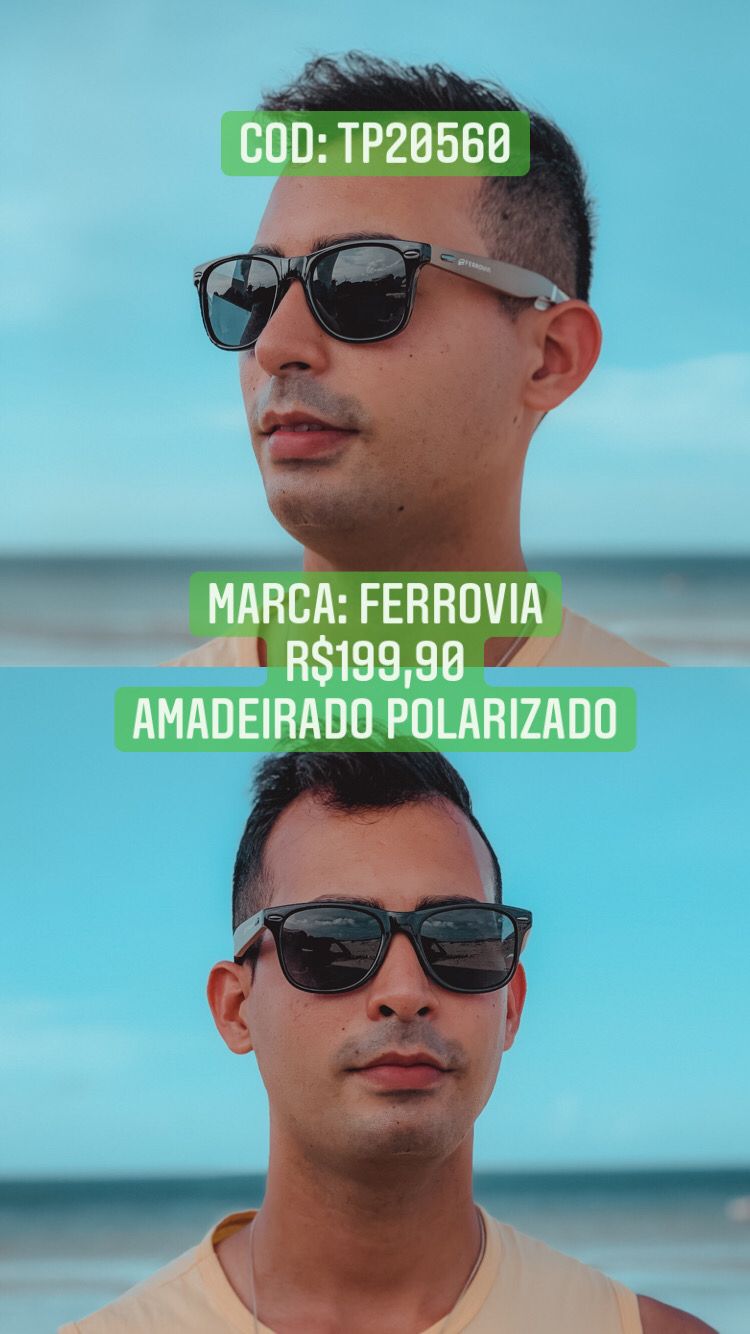 Óculos de Sol Masculino Quadrado Esmaltado Amadeirado Com Lente Preta Acetato Ferrovia - TP20560