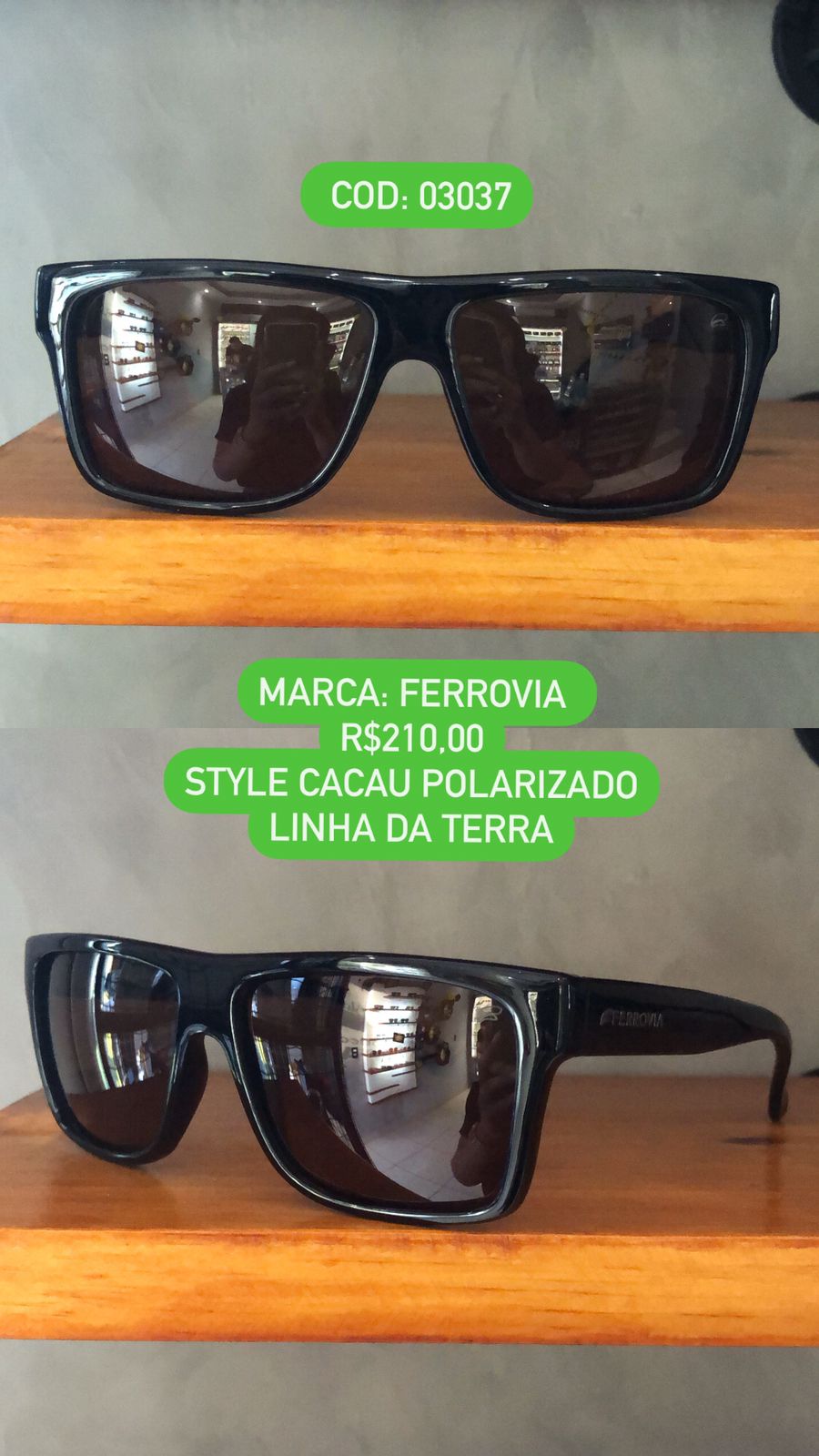 Óculos de Sol Ferrovia Masculino Cacau Esmaltado Quadrado Lente Cacau Acetato Polarizado Linha da Terra 03037