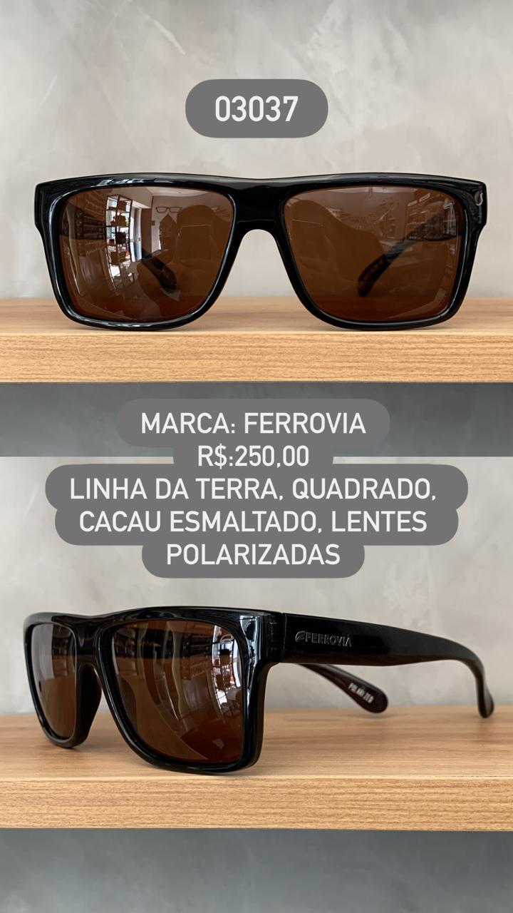 Óculos de Sol Ferrovia Masculino Cacau Esmaltado Quadrado Lente Cacau Acetato Polarizado Linha da Terra 03037