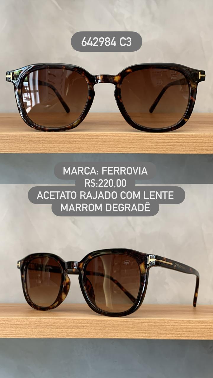 Óculos de Sol Ferrovia Rajado Esmaltado com Lente Marrom Degradê em Acetato 642984 C3