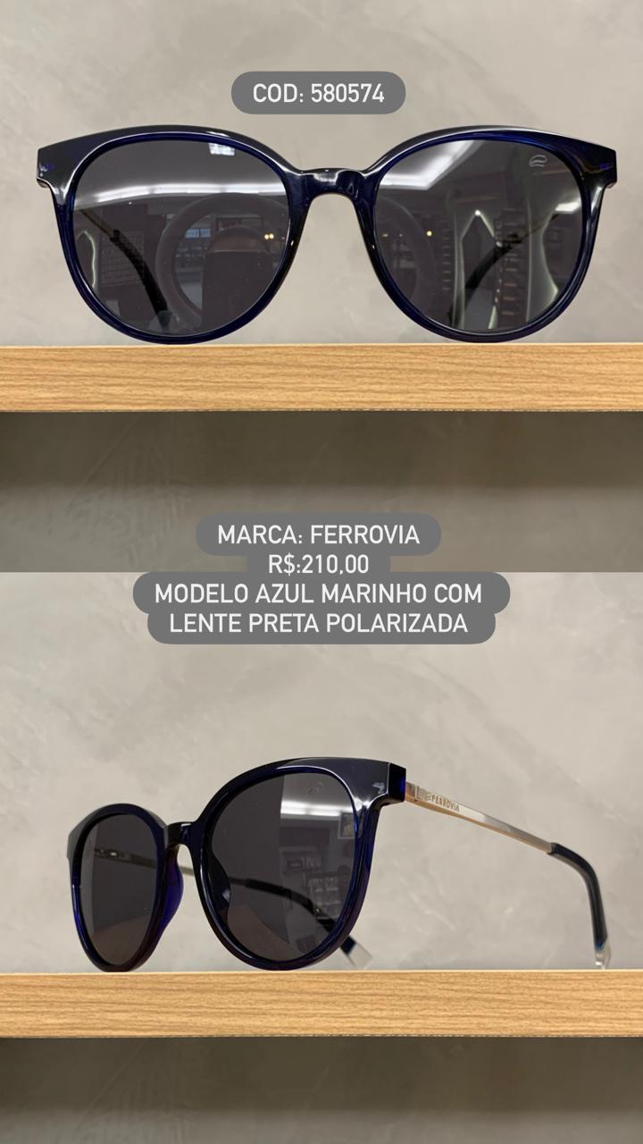 Óculos de Sol Ferrovia Redondo Translúcido Azul Lente Preta Polarizado 580574