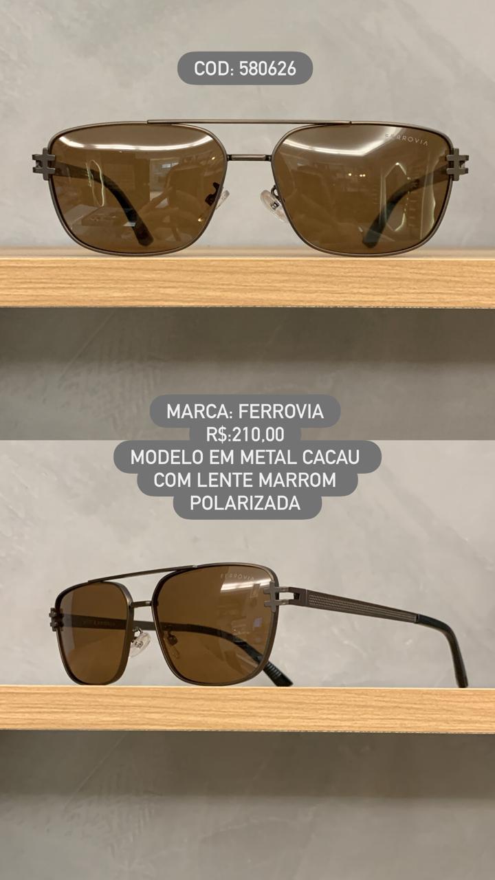 Óculos de Sol Ferrovia Style Marrom Ponte Alta Lente Cacau Polarizada em Metal 580626