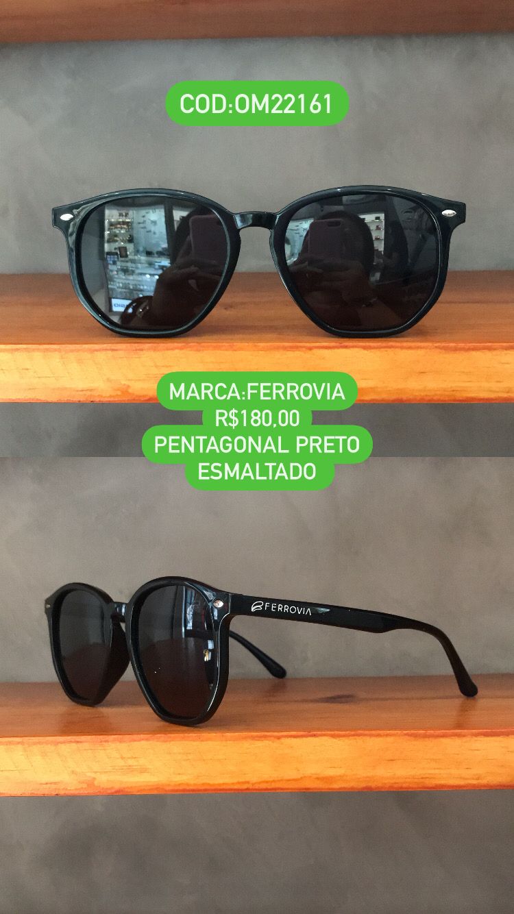 Òculos de Sol Ferrovia Preto e Azul Esmaltado Pentagonal Acetato Lente Preta Polarizado Terra do Sol OM22161