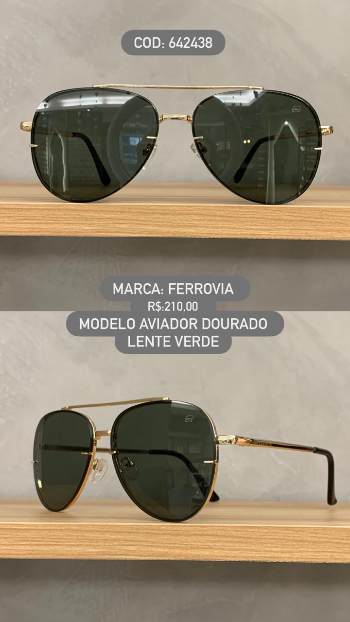 Óculos De Sol Ferrovia Dourado Unissex Esmaltado Metal Aviador Lente Verde 642438
