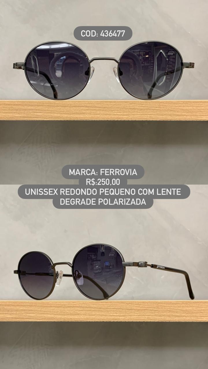 Óculos de Sol Ferrovia Unissex Chumbo Redondo com Lente Degradê polarizado em Metal 436477