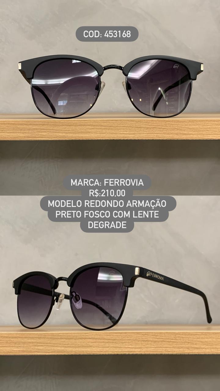 Óculos de Sol Ferrovia Unissex Preto Fosco Redondo Metal e Acetato Lente Degrade 453168