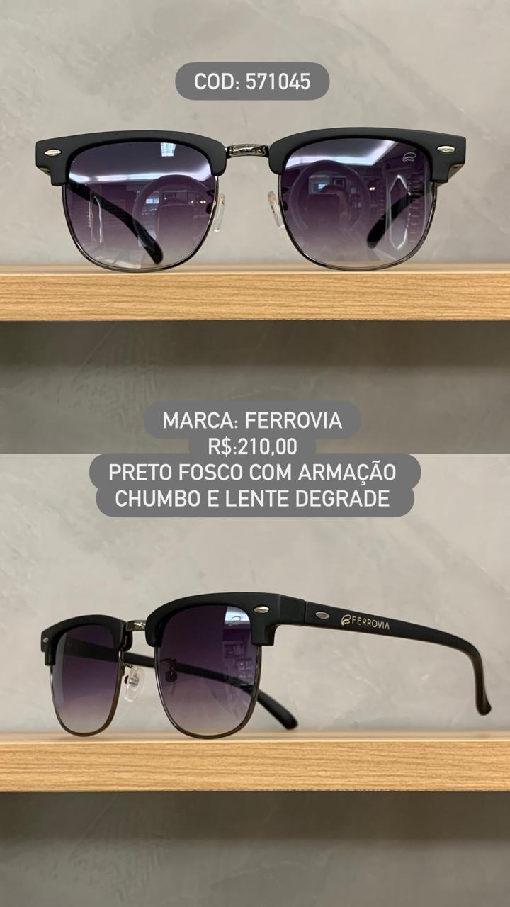 Óculos de Sol Ferrovia Unissex Preto Fosco e Chumbo Redondo Metal e Acetato Lente Degrade 571045