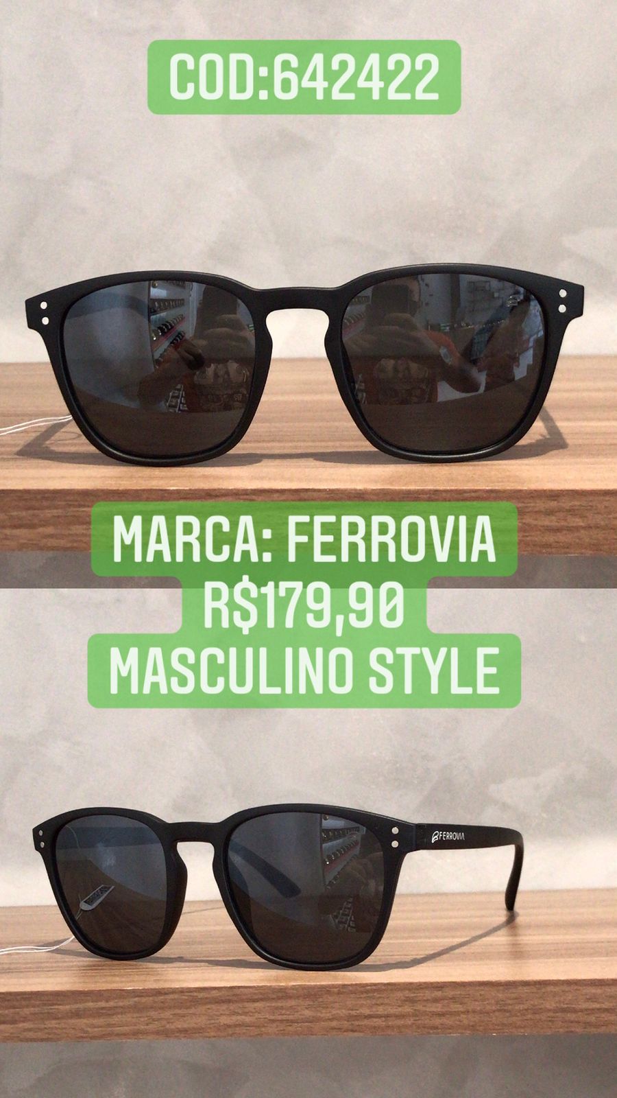 Óculos de Sol Ferrovia Preto Unissex Proteção UVA e UVB 642422