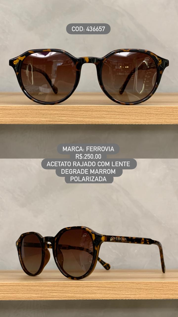 Óculos de Sol Ferrovia Unissex Rajado Esmaltado Redondo em Acetato com lente Polarizada 436657