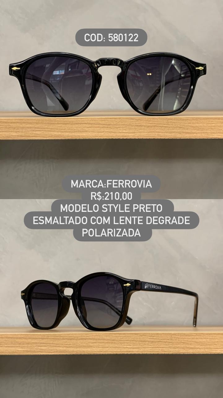 Óculos de Sol Ferrovia Unissex Style Preto Esmaltado Lente Preta Degrade Polarizado em Acetato 580122