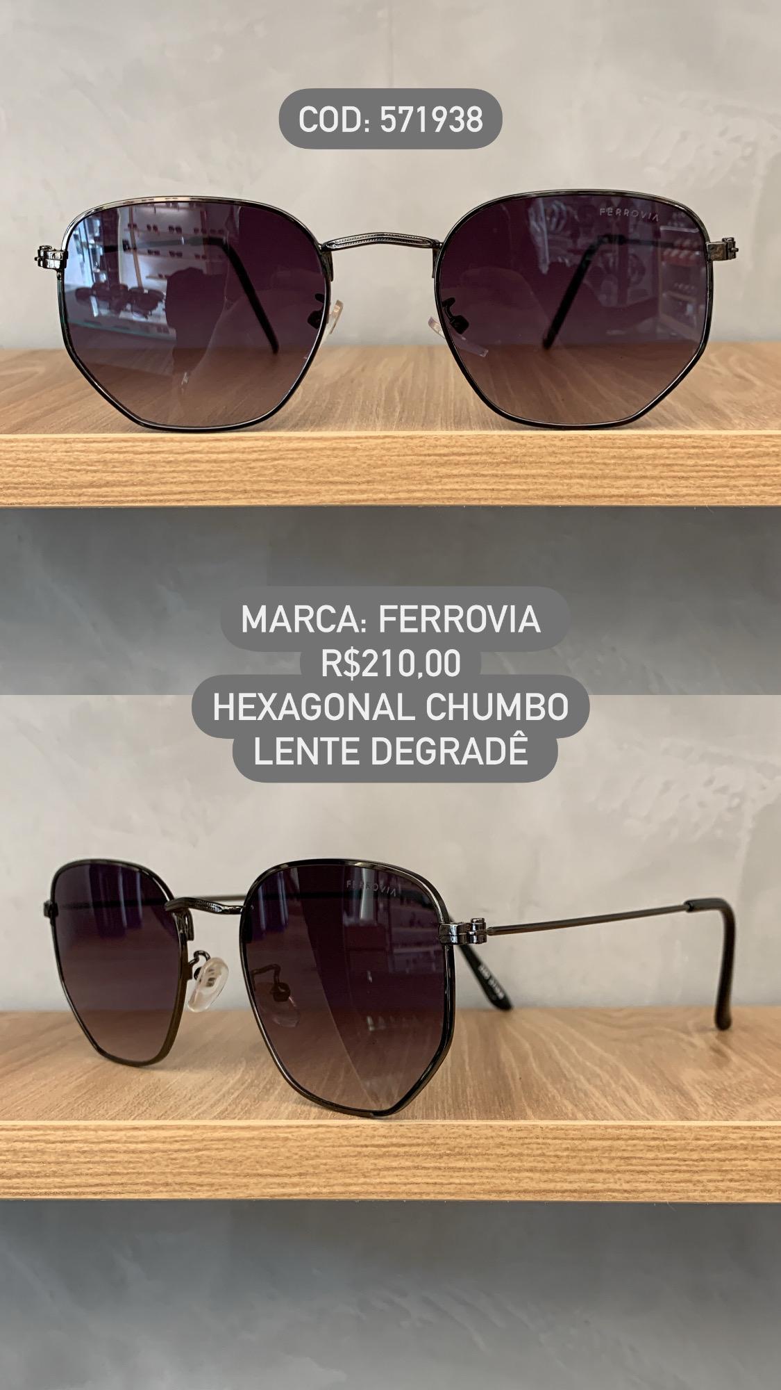 Óculos de Sol Ferrovia Hexagonal Unissex Chumbo com lente degrade Metal 571938