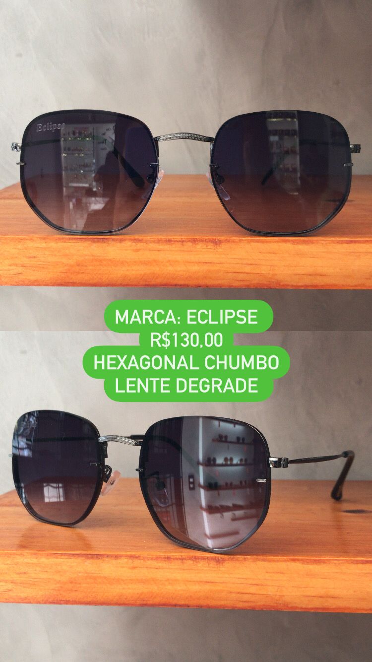 Óculos de Sol Eclipse Hexagonal Chumbo com Lente Degradê