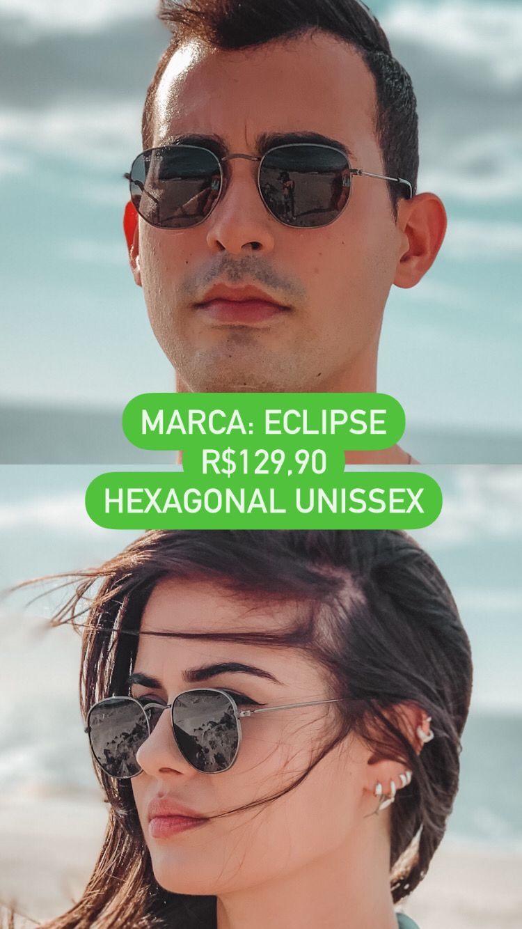 Óculos de Sol Hexagonal Chumbo Metal Lente Preta Polarizado Eclipse HT0036P