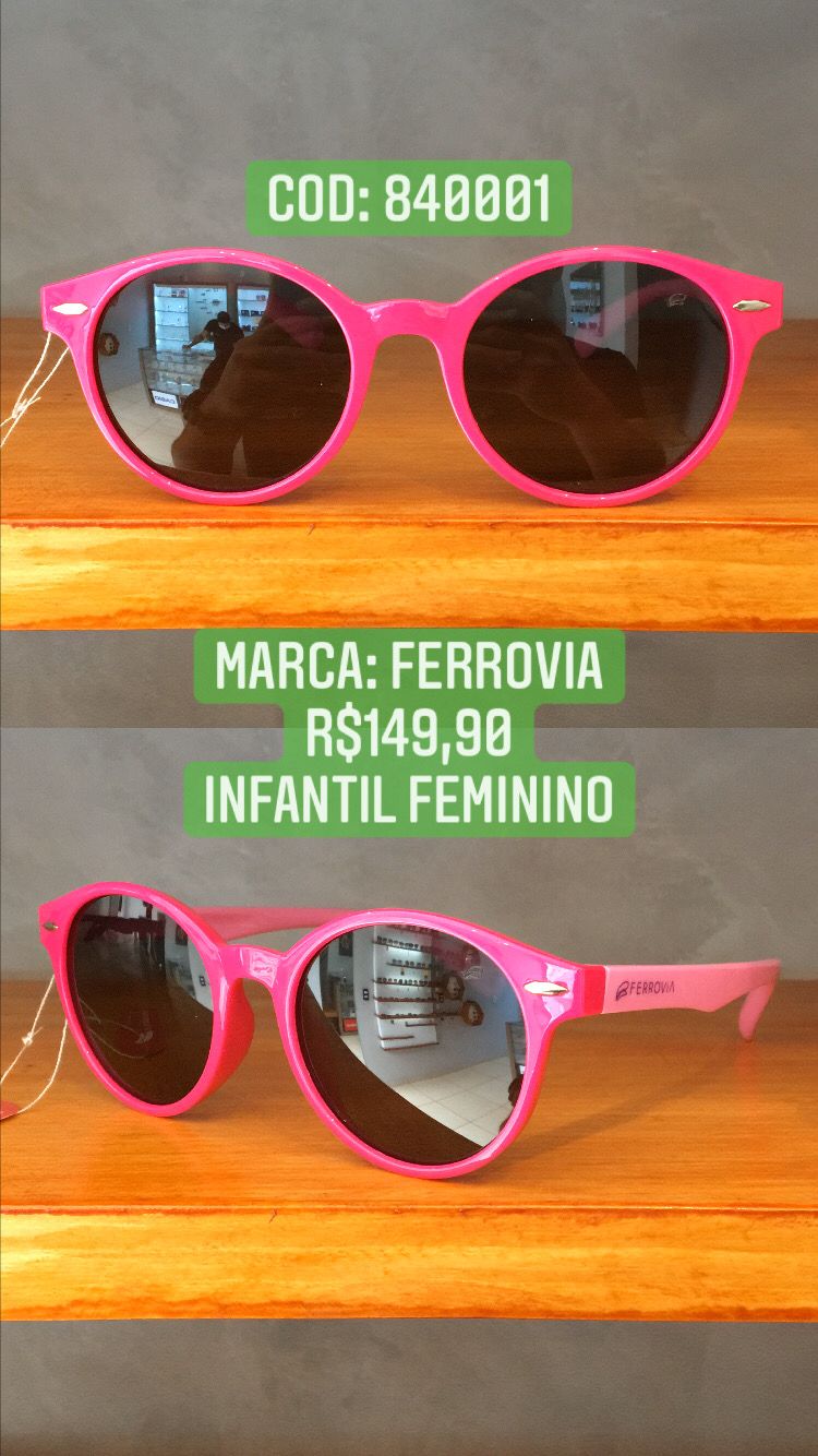 Óculos de Sol Ferrovia Infantil Feminino Polarizado Rosa Com Lente Preta - 840001