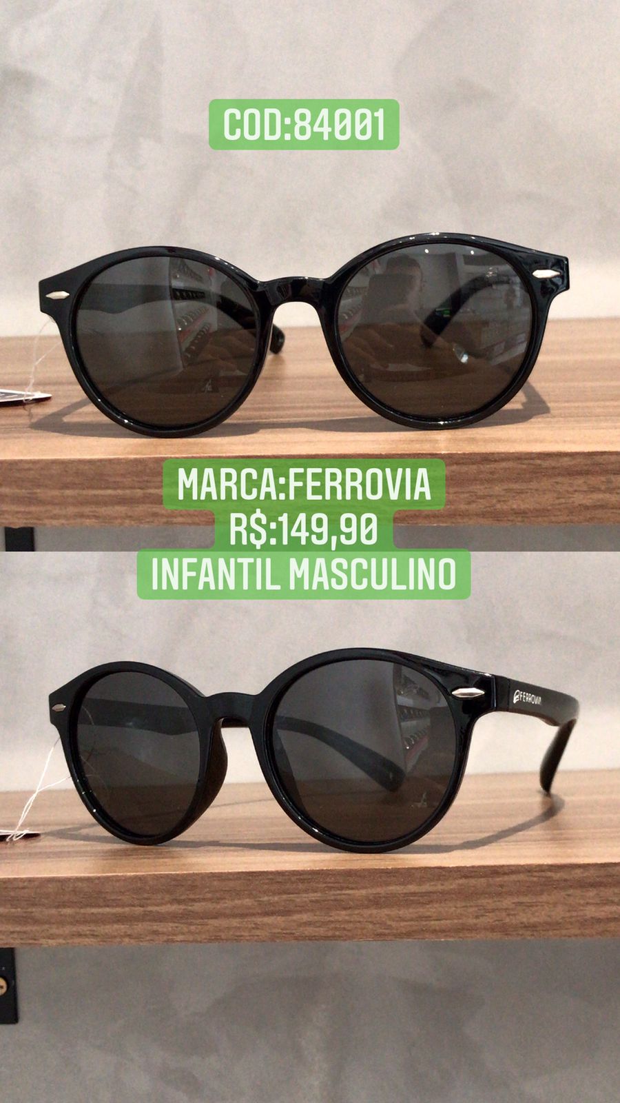 Óculos de Sol Polarizado infantil Preto em Acetato ferrovia 84001