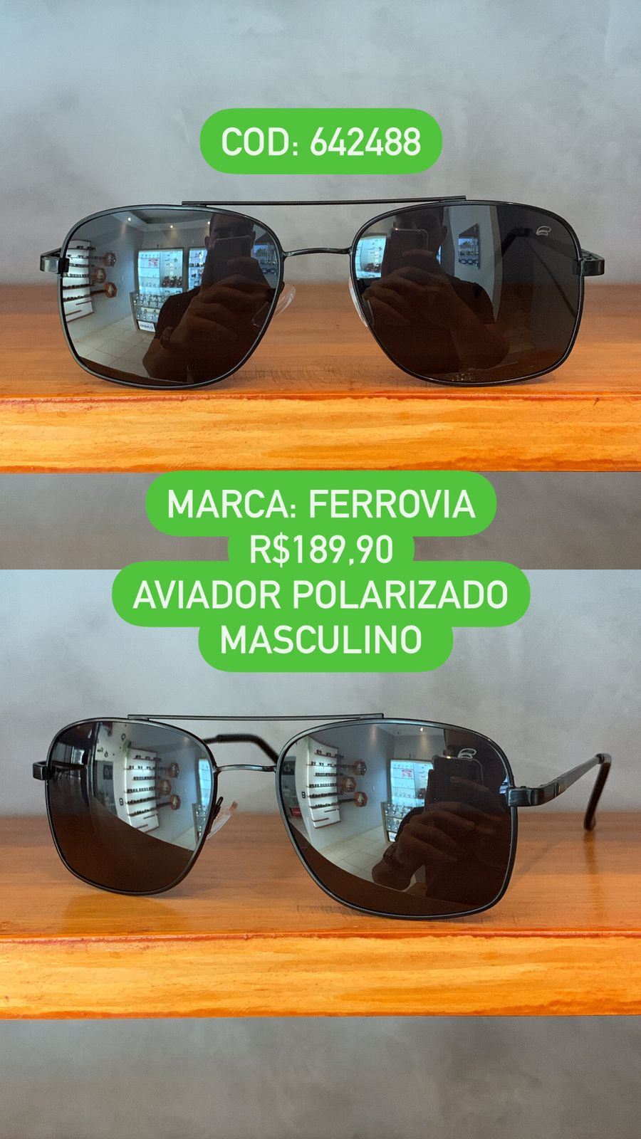 Óculos de Sol Ferrovia Maculino Aviador Quadrado Polarizado Retrô Preto Metal 642488