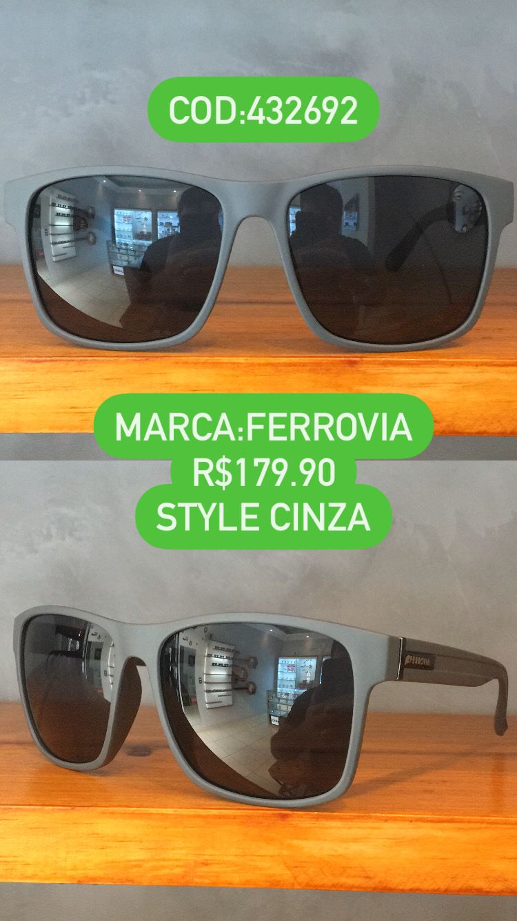 Óculos de Sol Masculino Cinza Com Lente Preta Ferrovia 432692