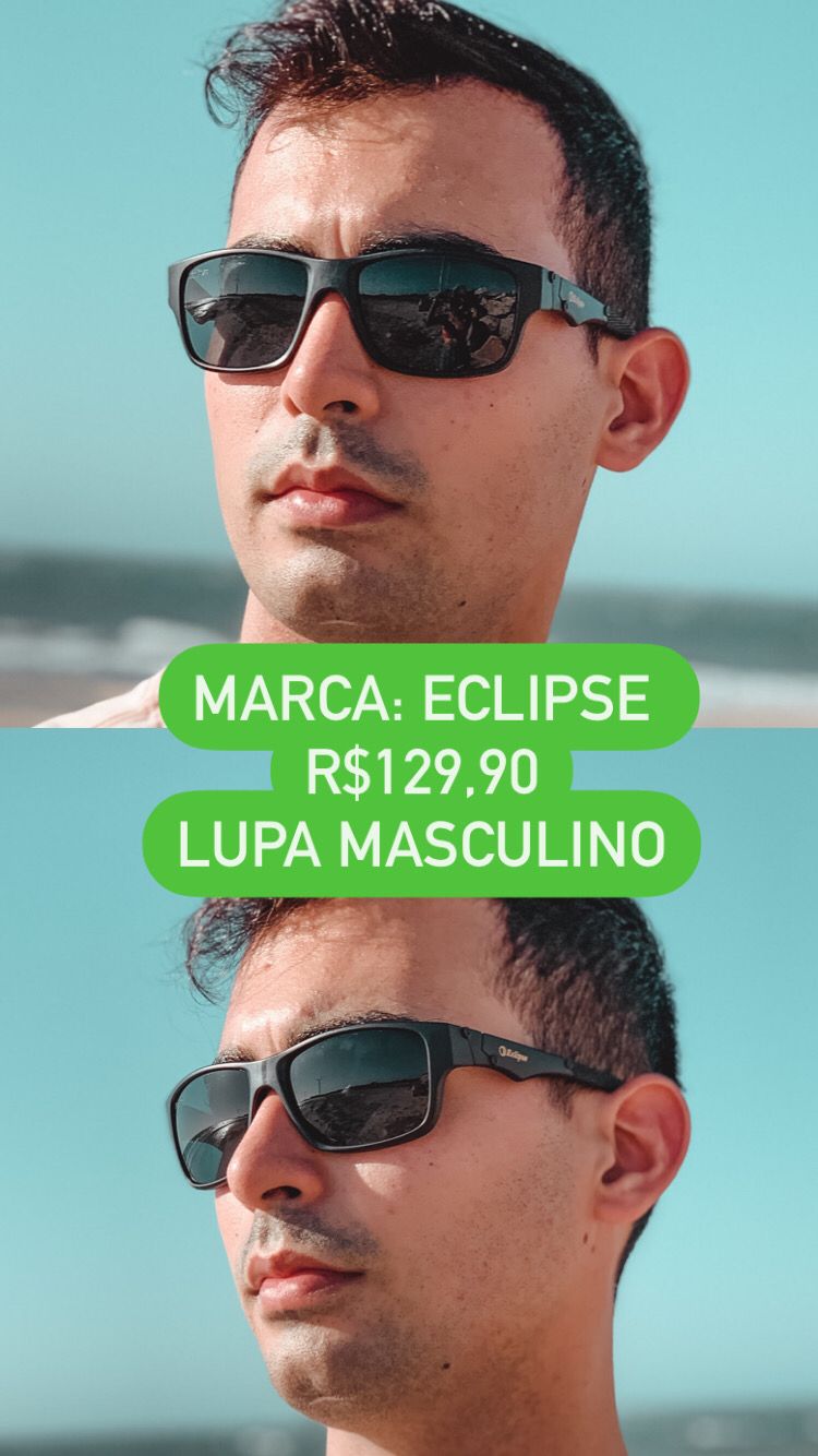 Óculos de Sol Masculino Lupa Acetato Preto Lente Preta Eclipse AL9203