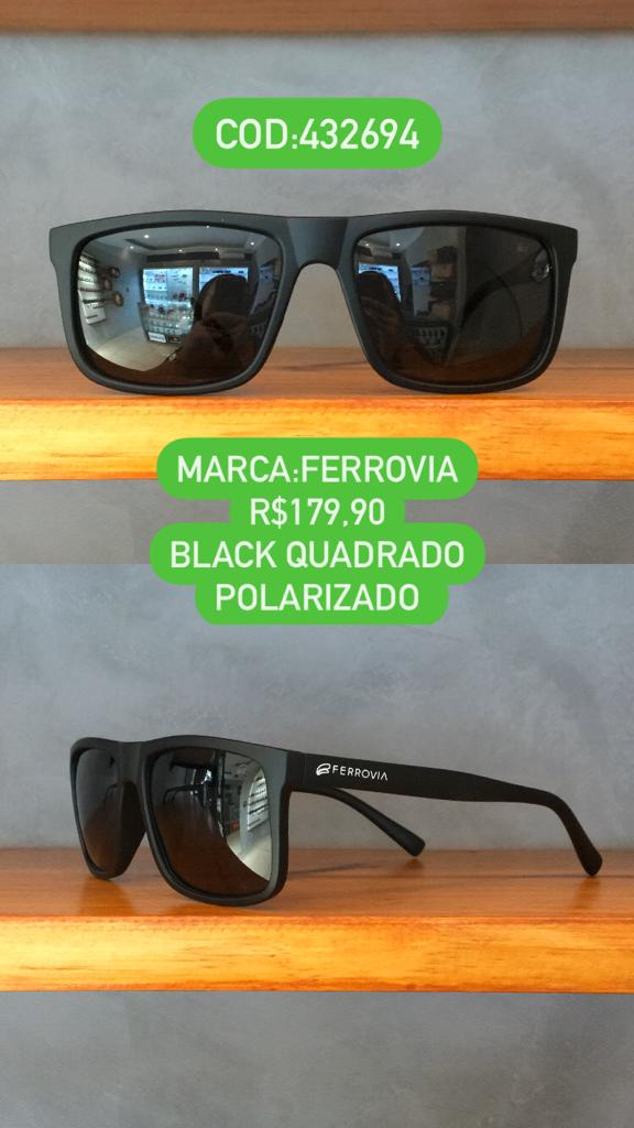 Óculos de Sol Masculino Polarizado Quadrado Preto em Acetato Ferrovia 432694