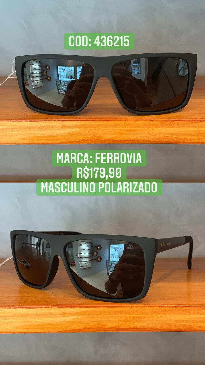 Óculos de Sol Masculino Polarizado Quadrado Preto Fosco Acetato e Metal- 436215