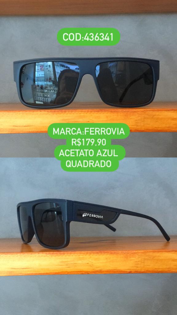 Óculos de Sol Masculino Quadrado em Acetato Azul Ferrovia 436341