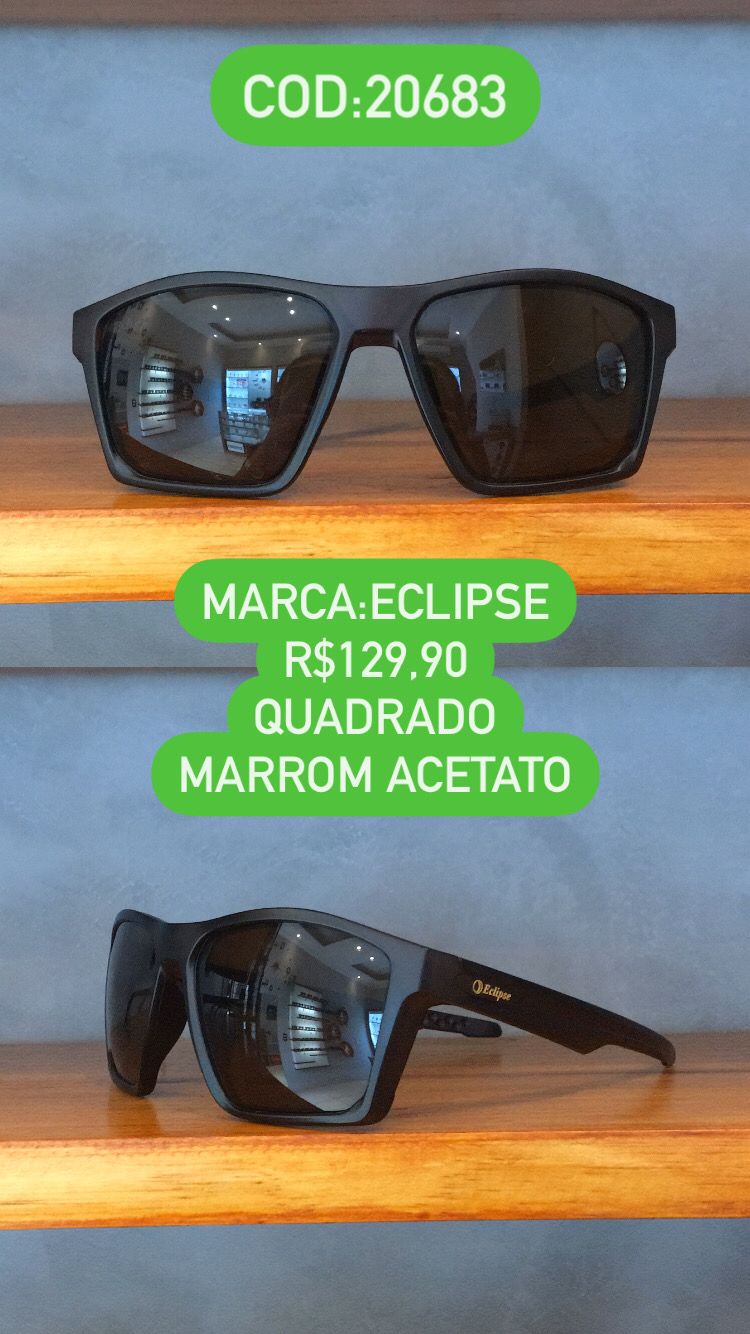 Óculos de Sol Masculino Quadrado Marrom Acetato Lente Marrom Eclipse 20683