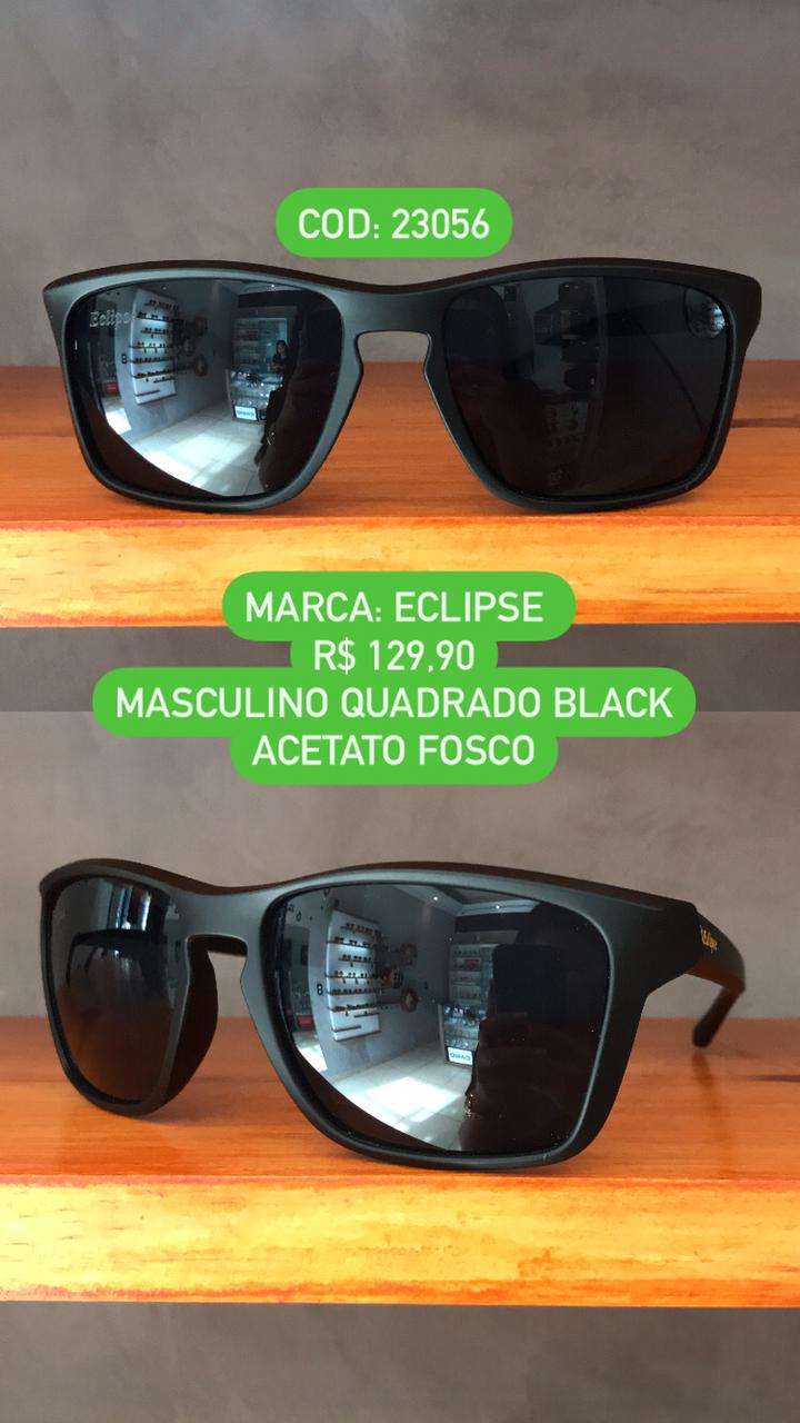 Óculos de Sol Masculino Quadrado Preto em Acetato Fosco Eclipse 23056