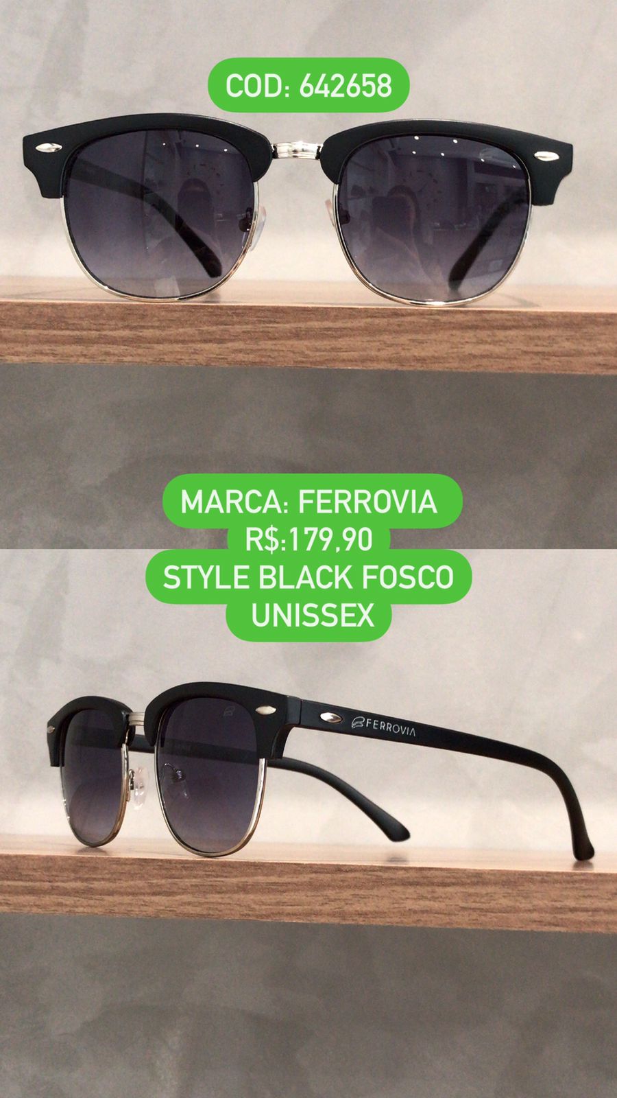 Óculos de Sol Unissex Style Acetato/Metal Preto Ferrovia 642658