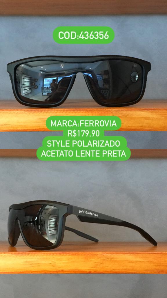 Óculos de Sol Masculino Style Cinza e Preto Polarizado Lente Preta em Acetato Ferrovia 436356