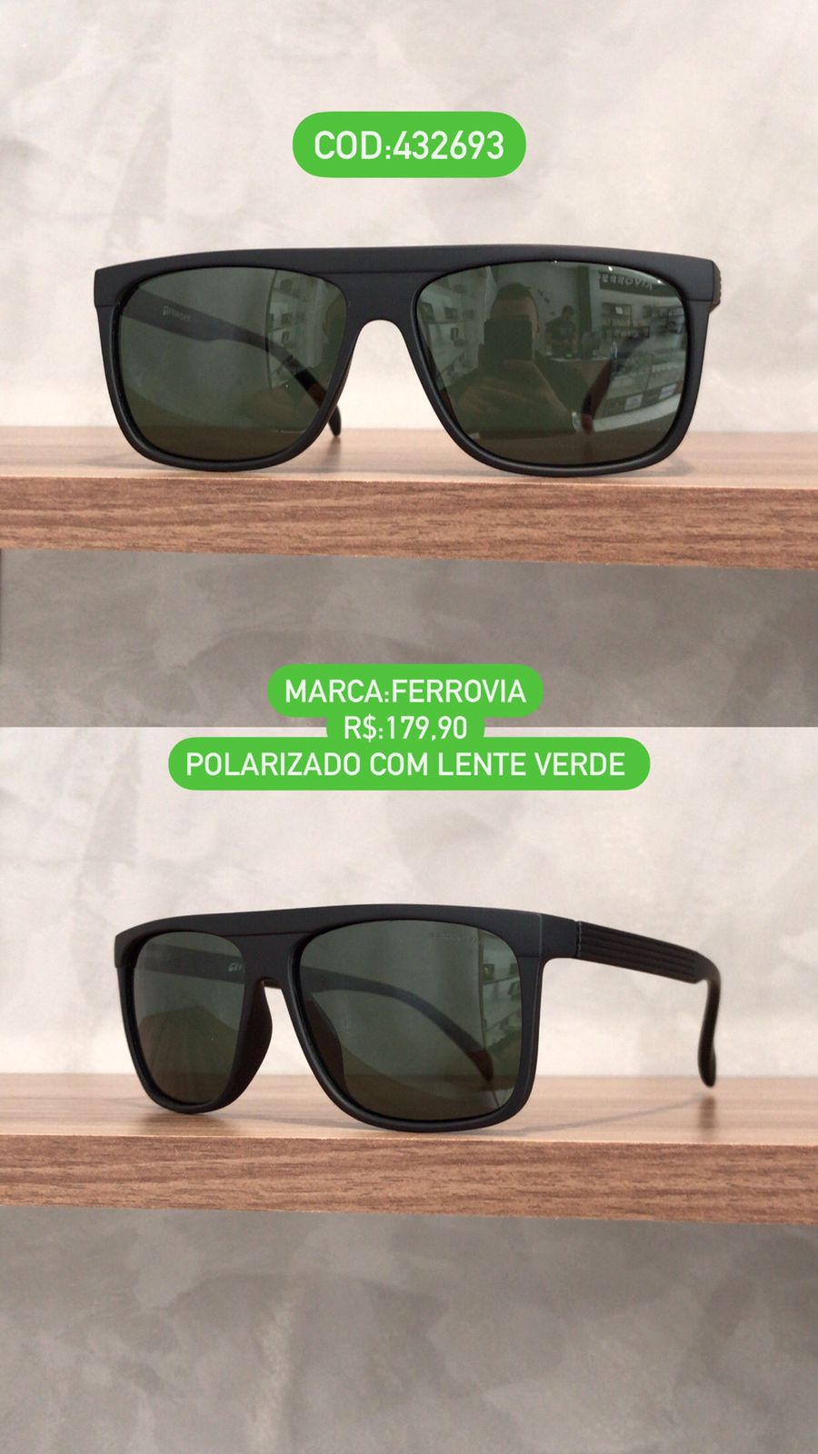 Óculos de Sol Masculino Style Polarizado Preto Lente Verde Ferrovia 432693