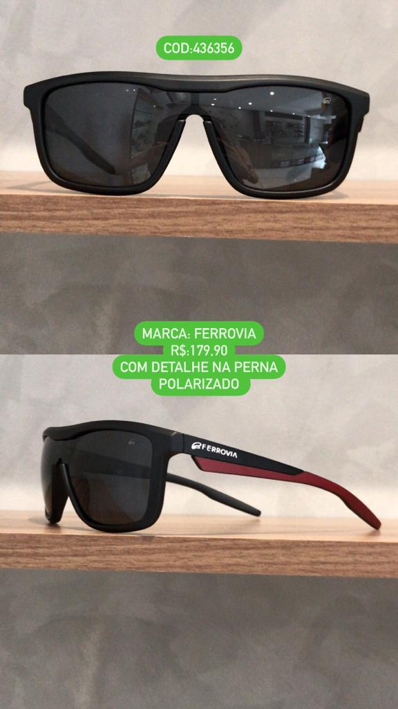 Óculos de Sol Masculino Style Preto e vermelho Polarizado Lente Preta em Acetato Ferrovia 436356