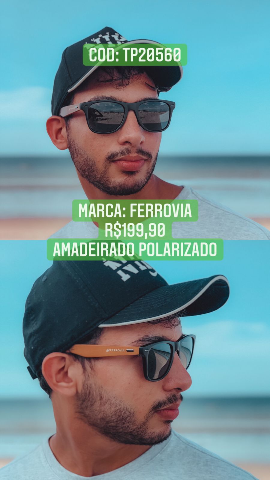 Óculos de Sol Ferrovia Polarizado Masculino Amadeirado TP20560