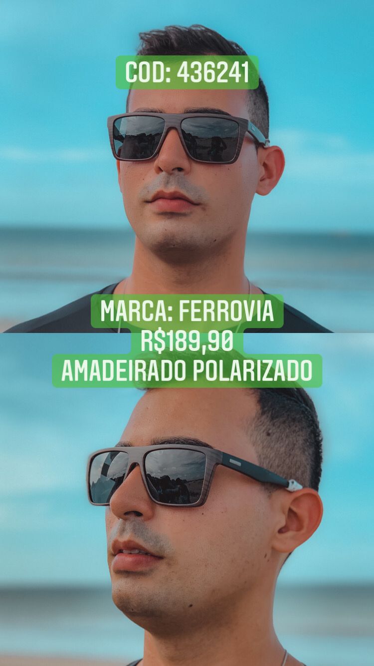 Óculos de Sol Polarizado Masculino Amadeirado Preto Ferrovia 436241