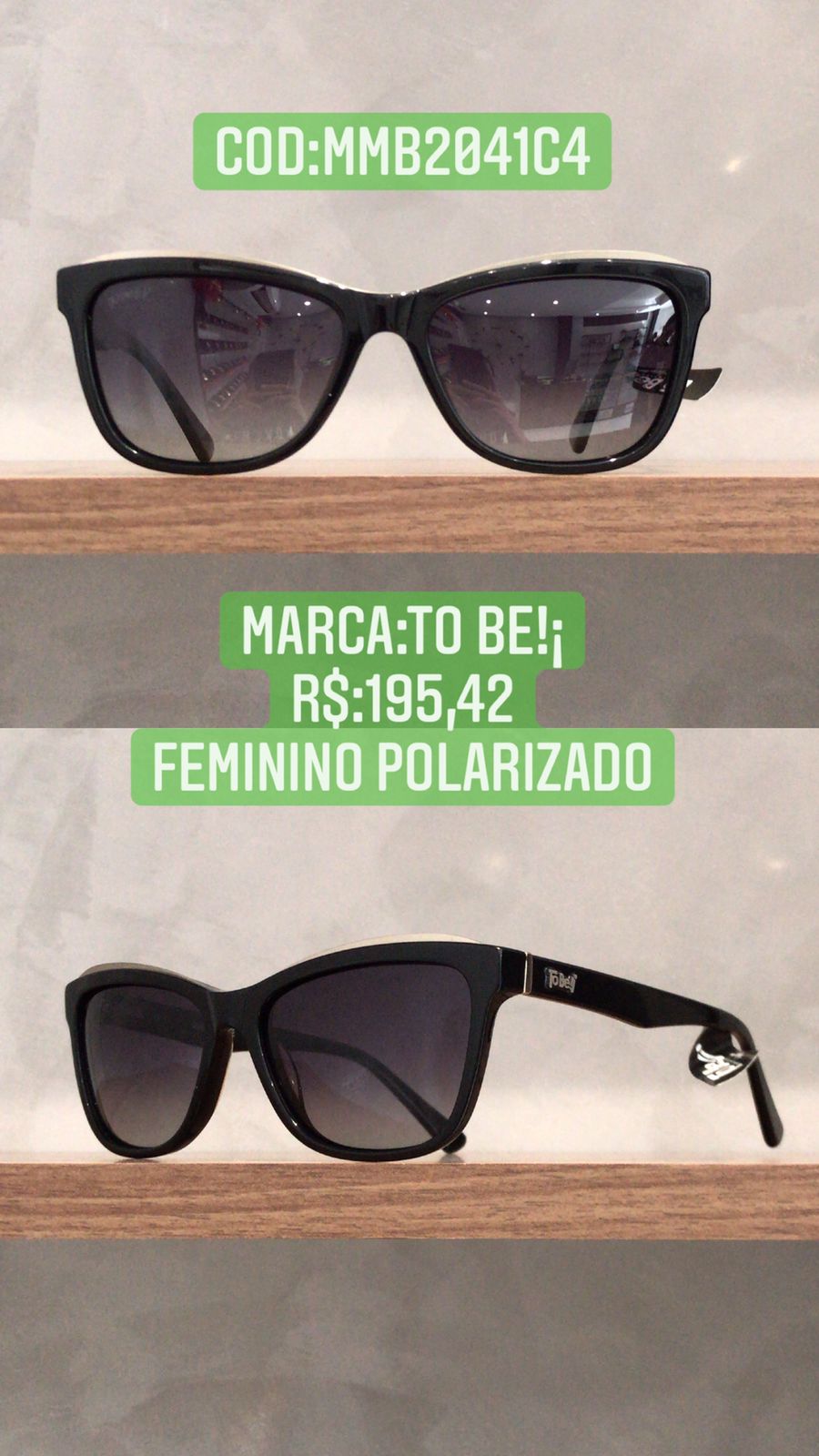 Óculos de Sol Polarizado Preto Feminino Com Lente Degradê To Be MMB2041-C4