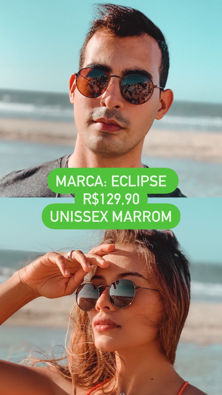 Óculos de Sol Redondo Marrom Lente Marrom Metal Eclipse UV400