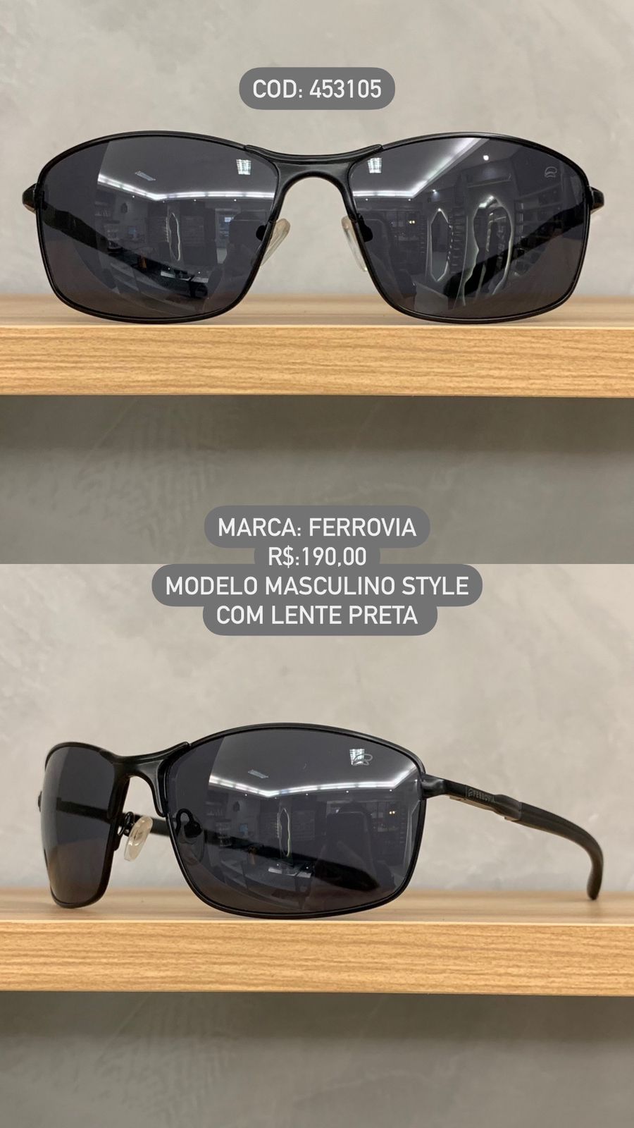 Óculos de Sol Ferrovia Masculino Metal Preto com Lente Preta 453105