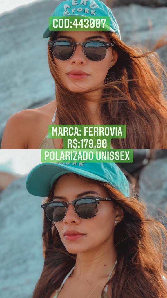 Óculos de Sol Ferrovia Unissex Polarizado Preto Acetato com Lente Preta 443007