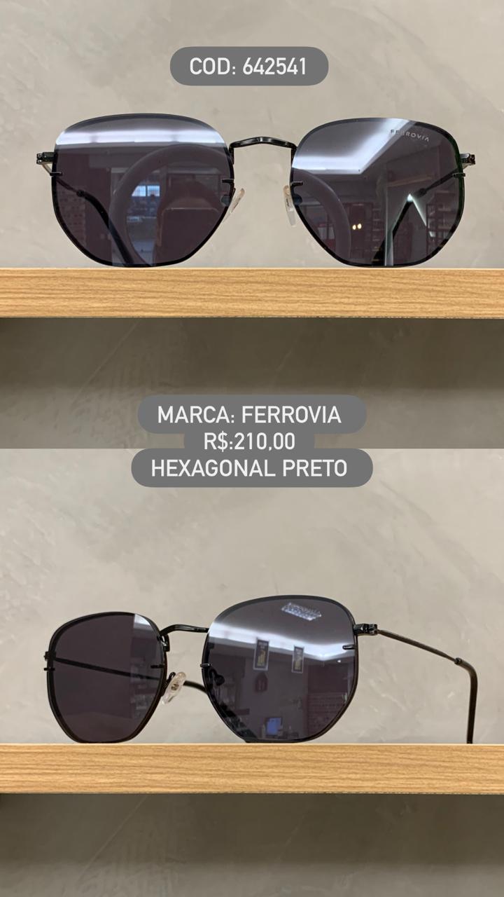 Óculos de Sol Ferrovia Hexagonal Preto com Lente Preta Metal 642541