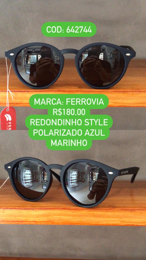 Óculos e Sol Ferrovia Masculino Azul Marinho Fosco Redondo Acetato Polarizado Linha Terra do Sol 642744