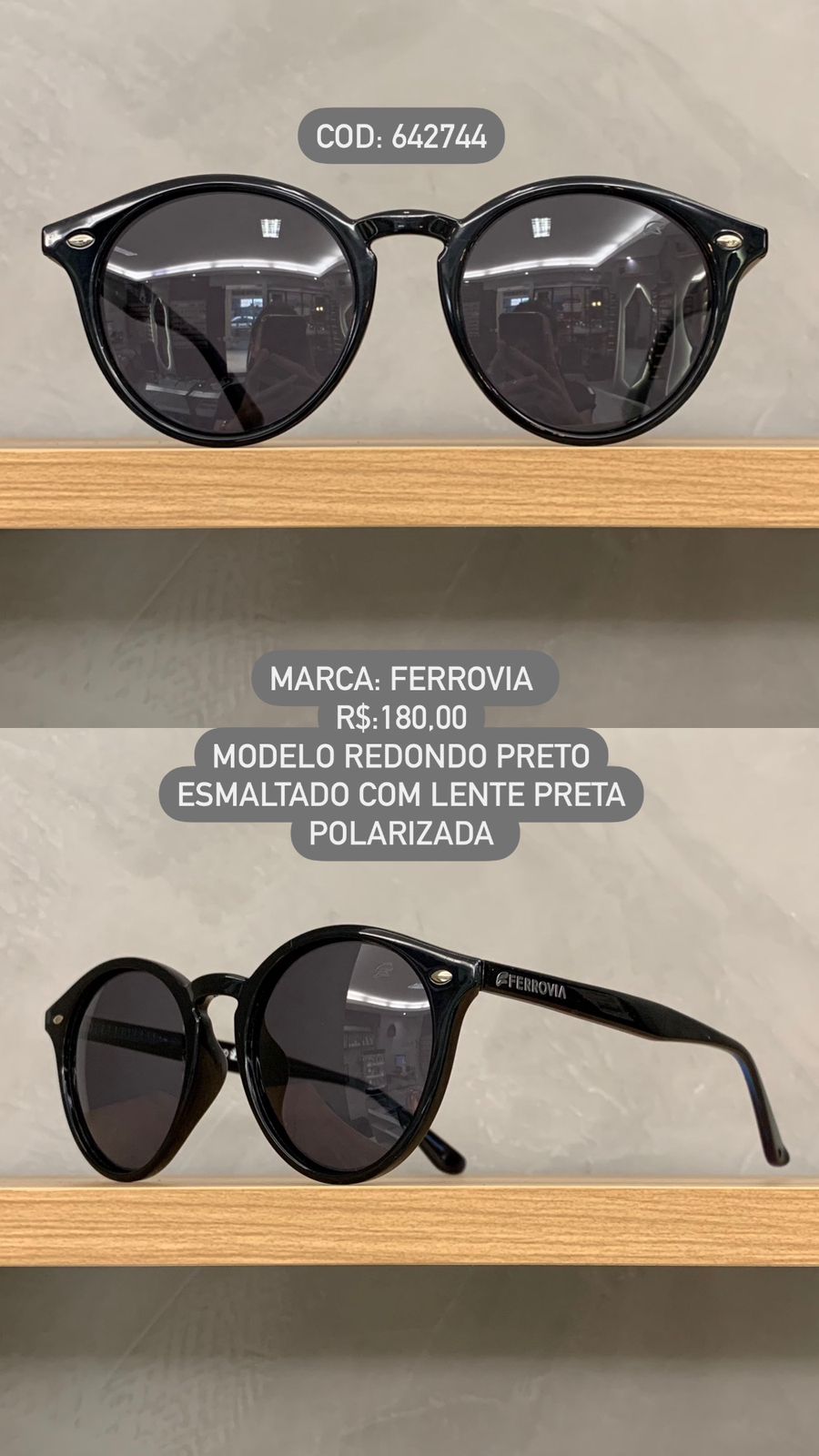 Óculos e Sol Ferrovia Masculino Preto Esmaltado com detalhes azul Redondo Acetato Polarizado Terra do Sol 642744