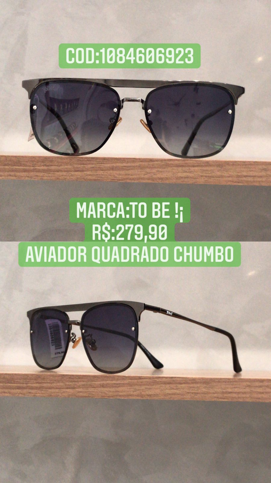 Óculos Feminino Aviador Quadrado Chumbo com Armação em Metal To Be 1084606923