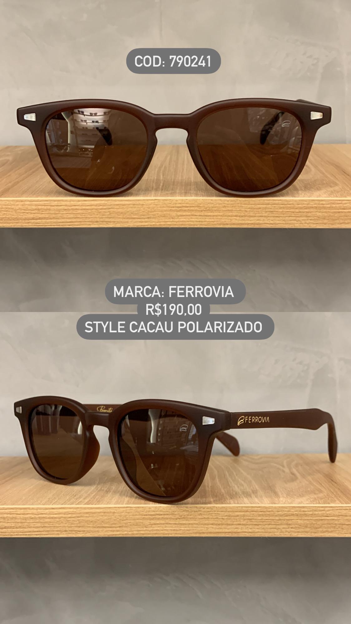 Óculos de Sol Ferrovia Cacau Marrom Fosco Quadrado Style em Acetato Polarizado 790241