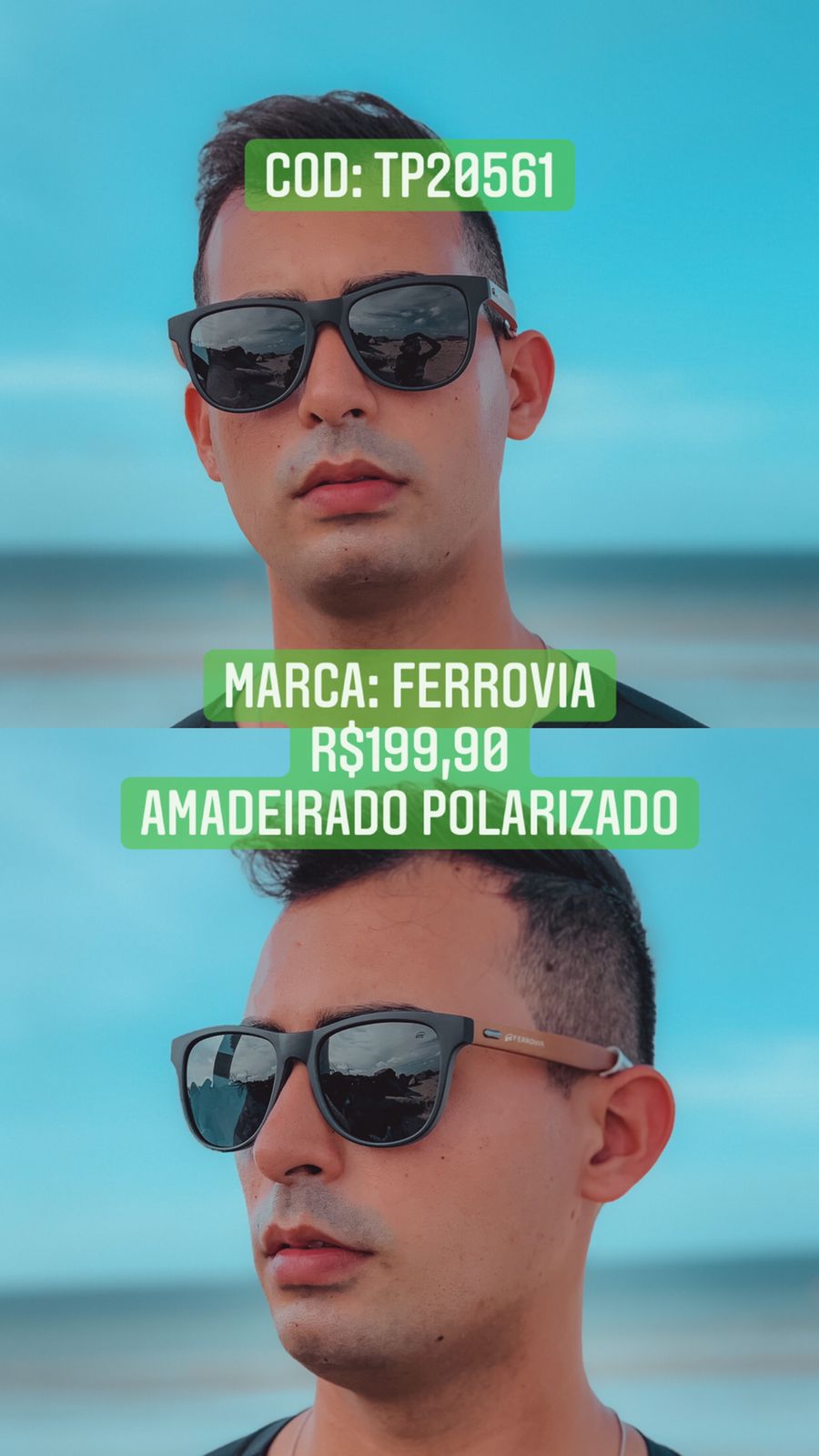 Óculos Solar Polarizado Amadeirado Masculino Acetato Ferrovia TP20561