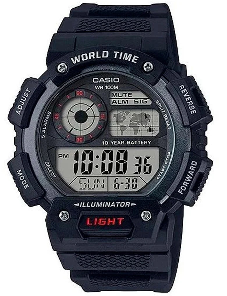 Relógio Casio Masculino Preto Digital Esportivo World Time em Poliuretano Á Prova D'água AE-1400WH-1AVDF 3458