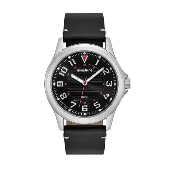 Relógio Mondaine Masculino Prateado Casual com Pulseira em Couro e Visor Texturizado Á Prova d'água 83504G0MVNH3