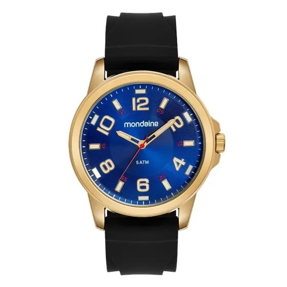 Relógio Mondaine Masculino Silicone Dourado visor azul á Prova D'água 83500GPMVDI1