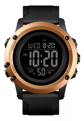 Relógio Skmei Masculino Digital Preto dourado Esportivo em Poliuretano Á Prova d'água 1506