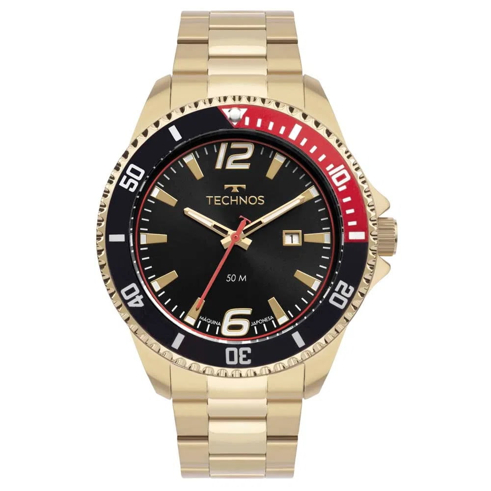 Relógio Technos Masculino Racer Dourado á Prova D'água com calendário 2115CM/1P