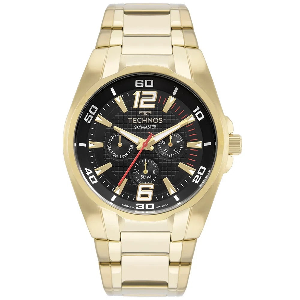 Relógio Technos Masculino Skymaster Dourado Aço Inox á Prova D'água 6P79BV/1P